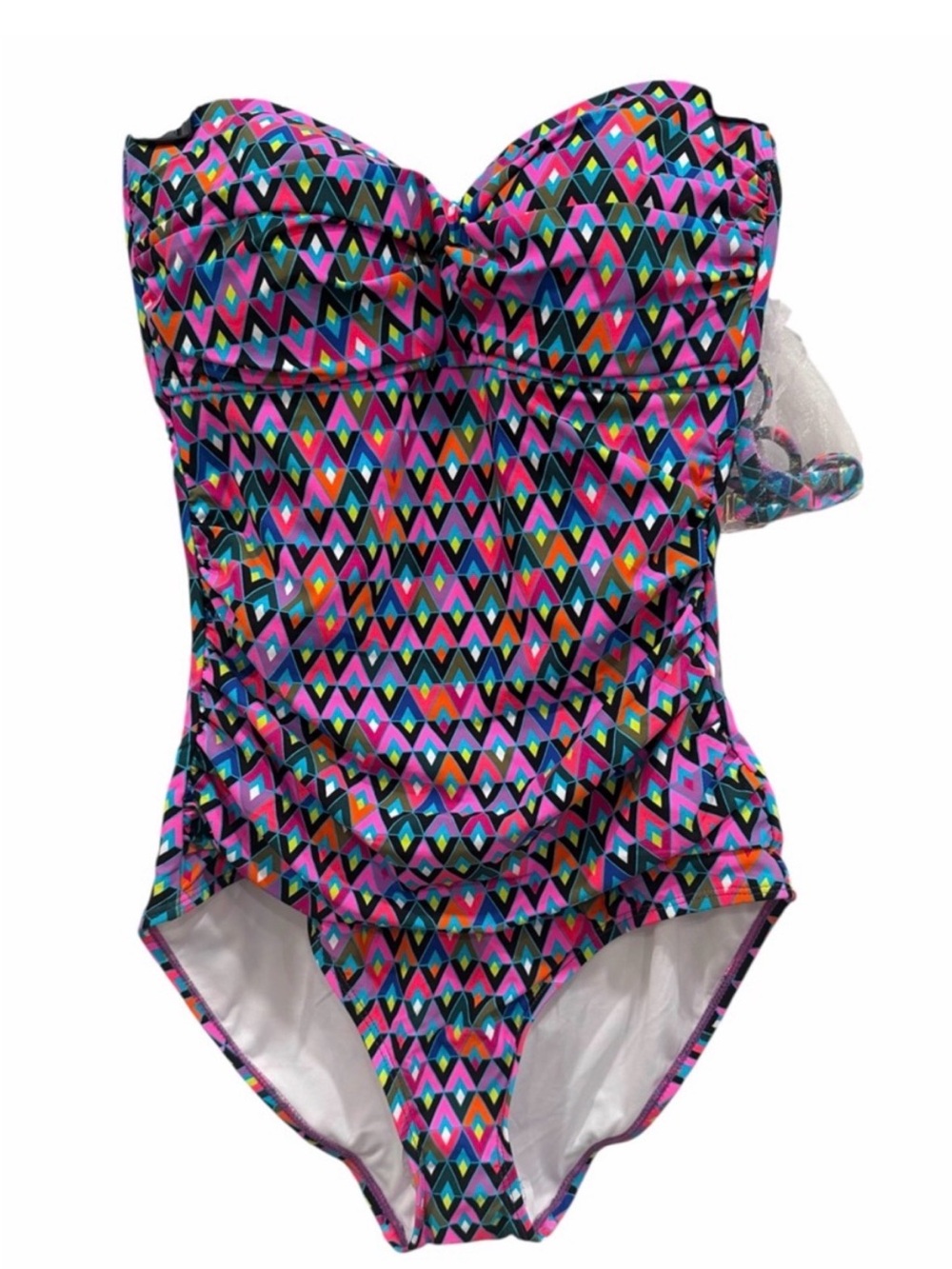 Anne Cole Girls Multicolor Geometric Strapless One-Piece Swimsuit